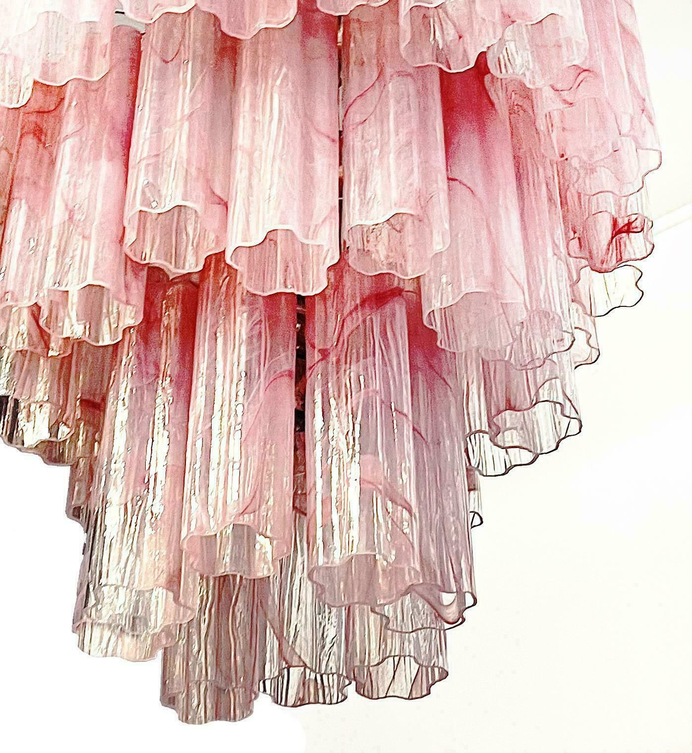 Elegant Large Three Tier Murano Glass Tube Chandelier   Pink Alabaster photo Lighting