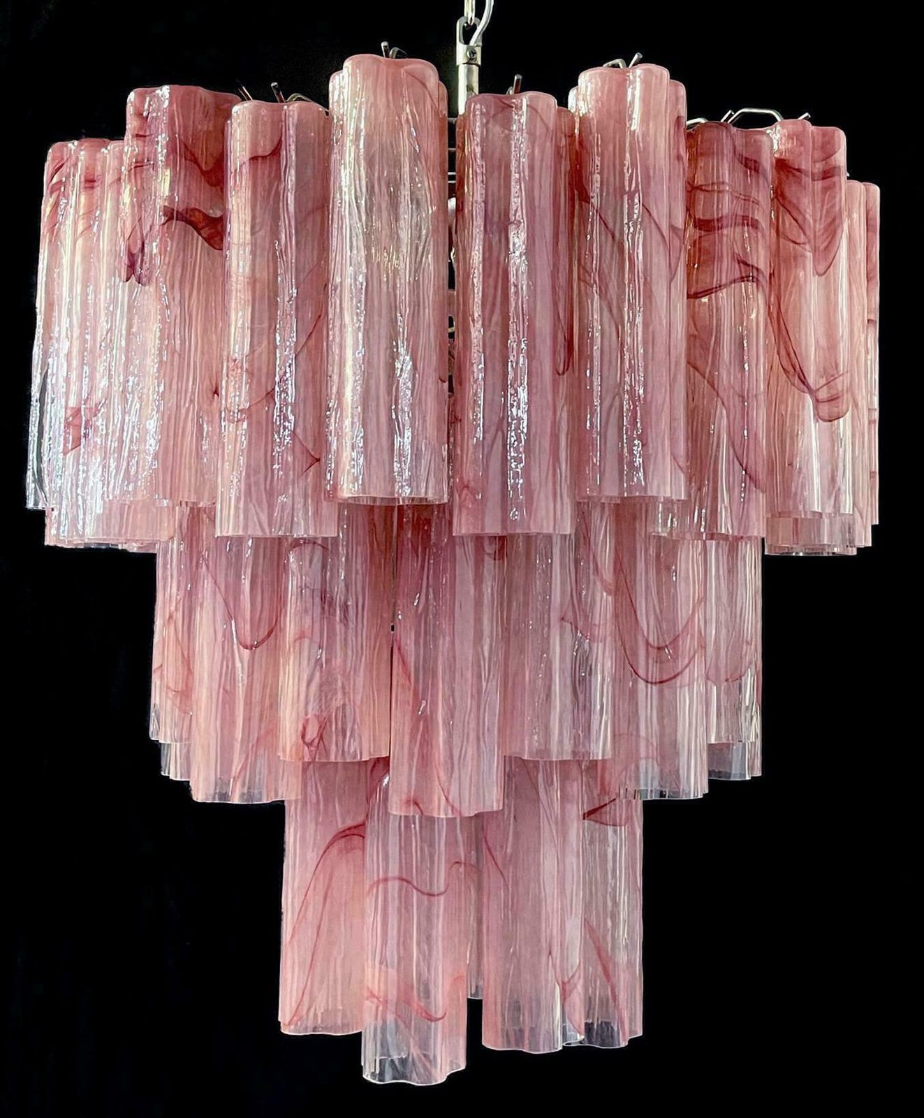 Elegant Large Three Tier Murano Glass Tube Chandelier   Pink Alabaster photo vintage