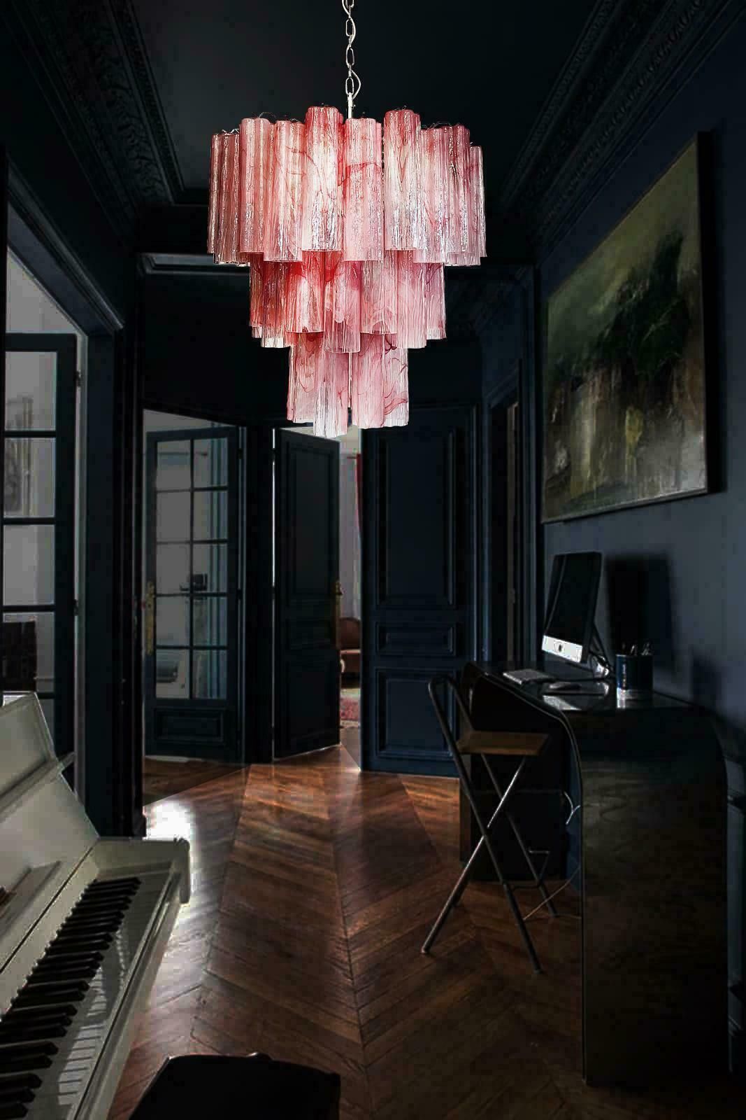 photo furniture Elegant Large Three Tier Murano Glass Tube Chandelier   Pink Alabaster