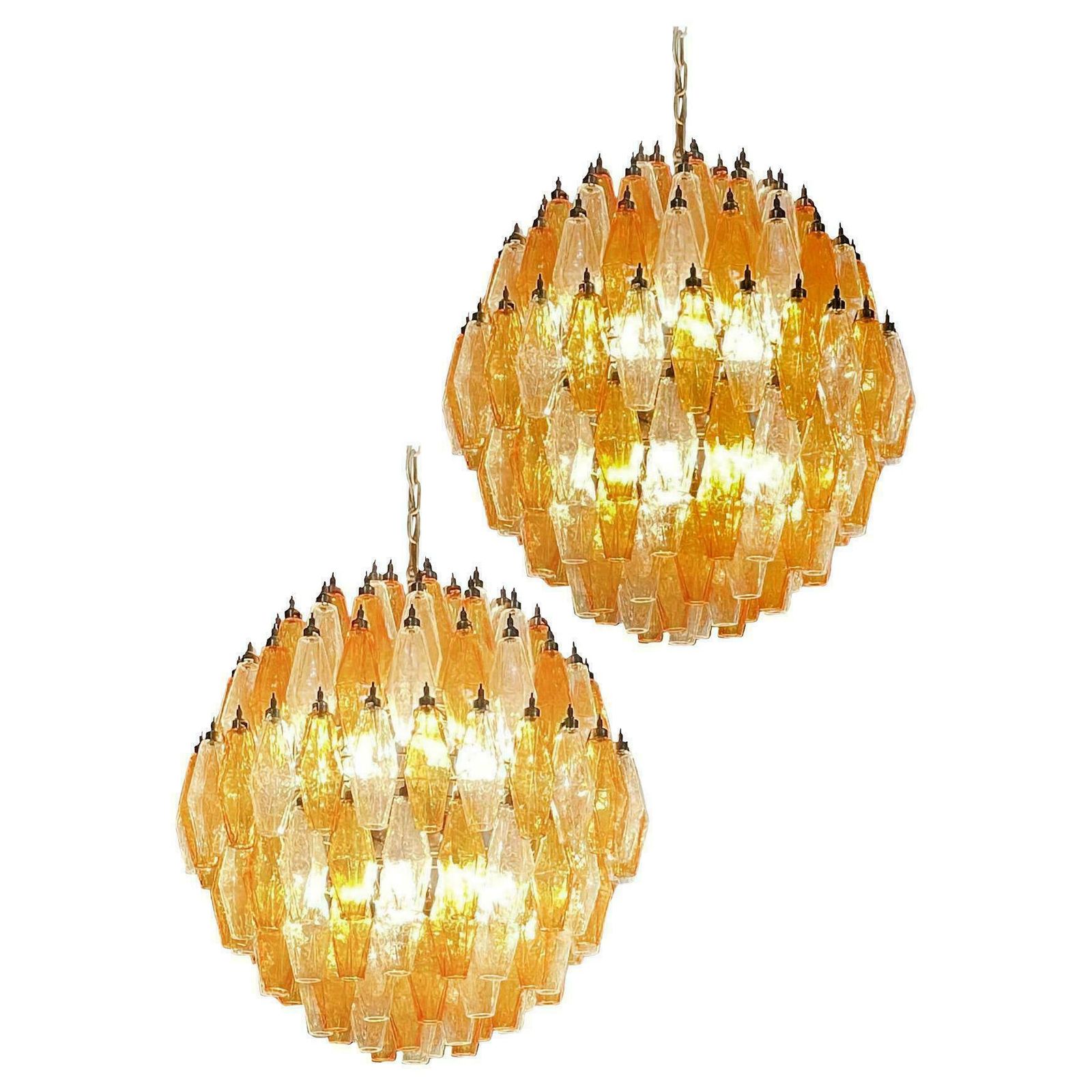 Gorgeous Spherical Murano Poliedri Chandeliers 140 Amber And Clear Poliedri