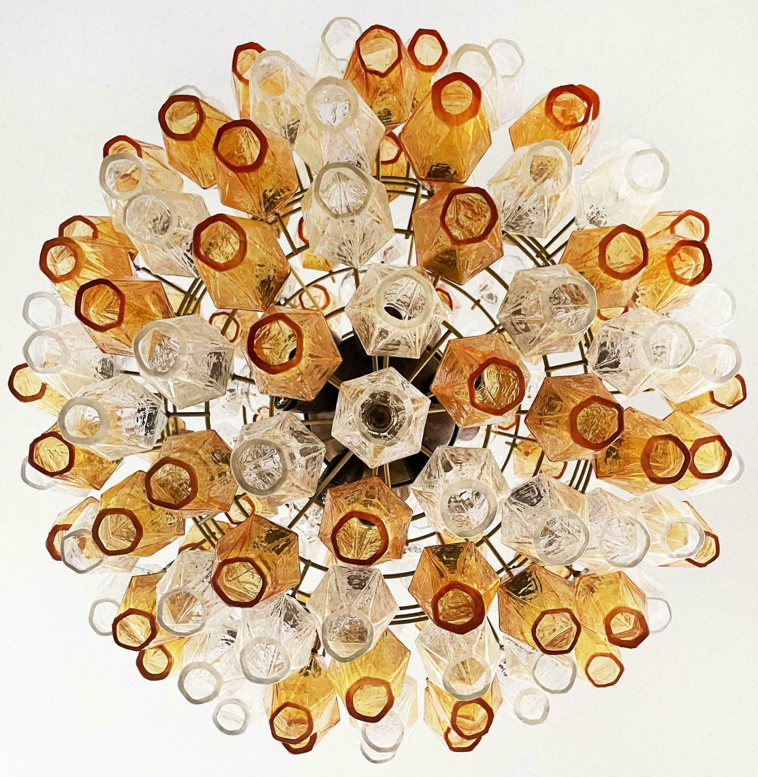 Gorgeous Spherical Murano Poliedri Chandeliers 140 Amber And Clear Poliedri photo 7813.0