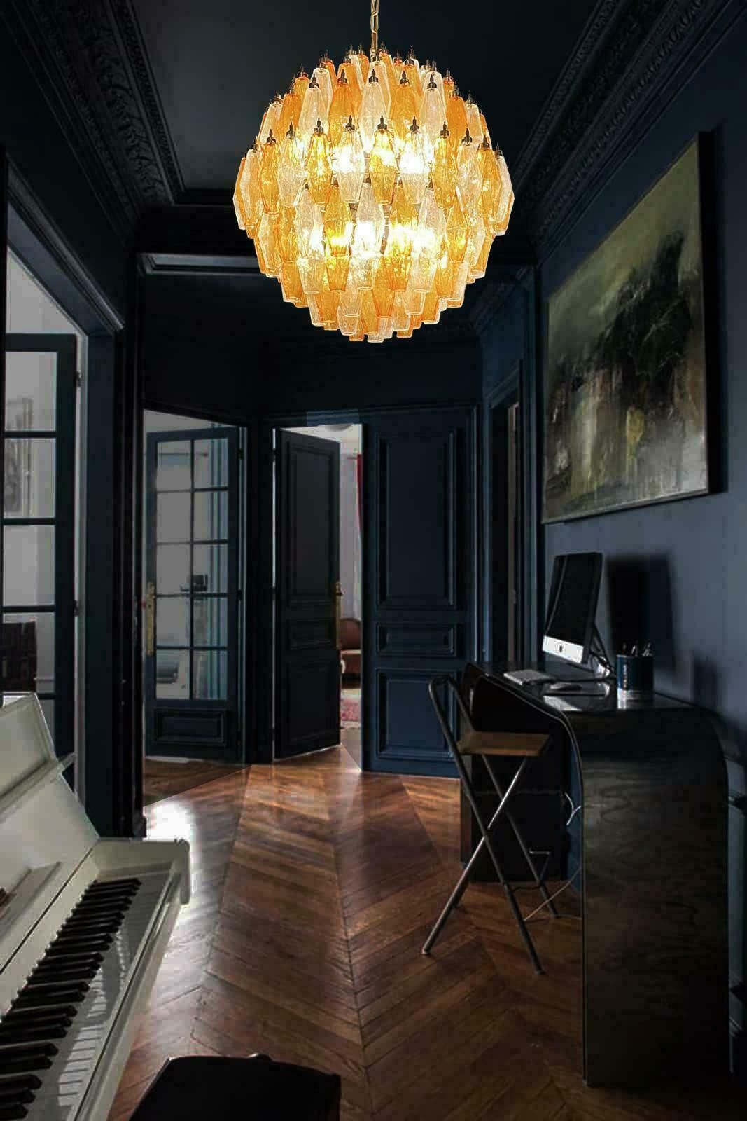 Gorgeous Spherical Murano Poliedri Chandeliers 140 Amber And Clear Poliedri photo vintage
