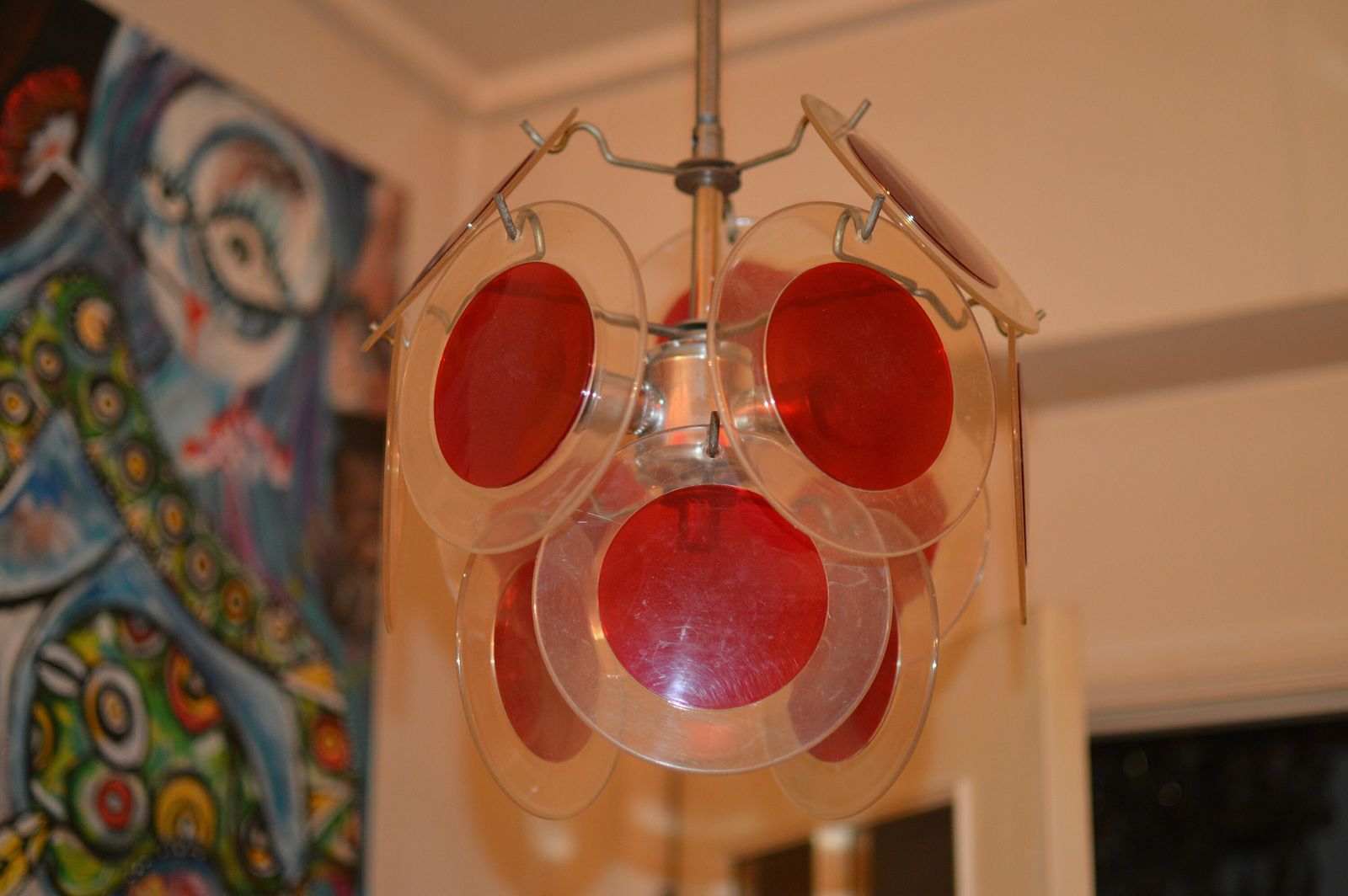 Vintage Plexiglass Yellow Discs Vistosi Era Chandelier, 1960s