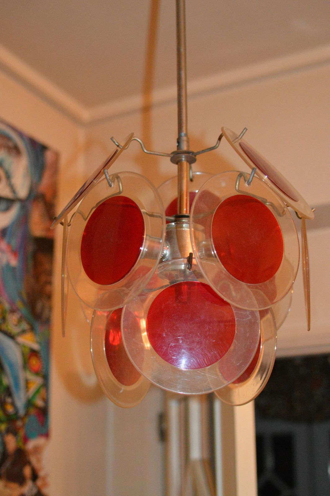 Vintage Plexiglass Yellow Discs Vistosi Era Chandelier, 1960s photo vinterior