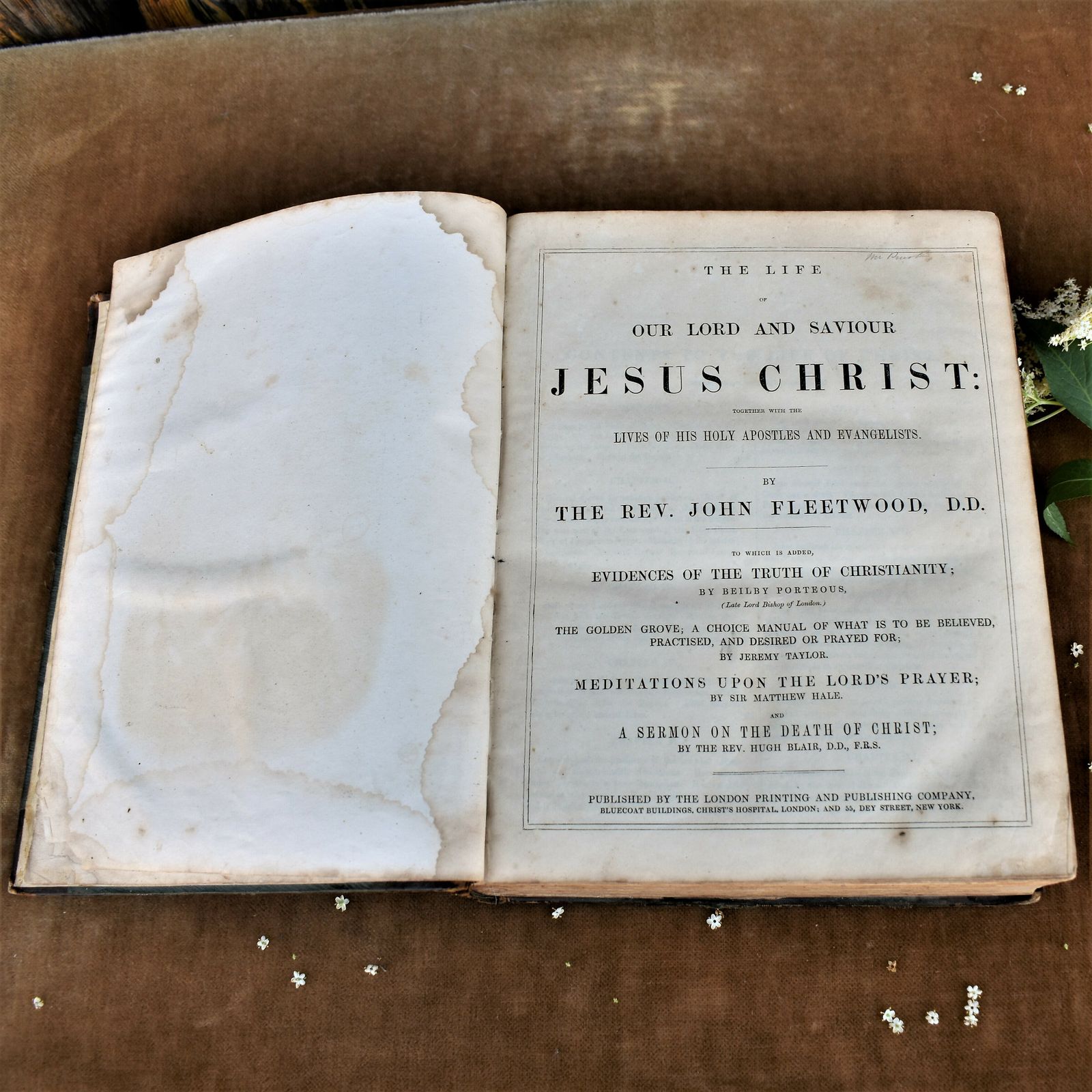 Antique 1850s Life Of Christ Rev John Fleetwood Leather Book Lovely Inscription photo Home Decor