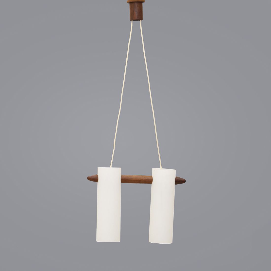 Opaline Glass And Teak Chandelier By Uno & östen Kristiansson For Luxus, 1960s