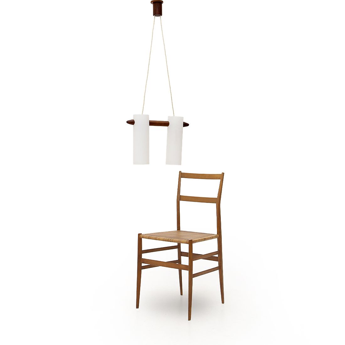 Opaline Glass And Teak Chandelier By Uno & östen Kristiansson For Luxus, 1960s photo vintage