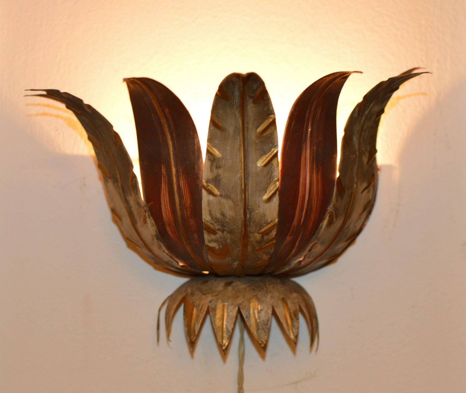 Pair Of Vintage French Lampshade, Wall Light Fixture, Leaves 1940. Rare photo furniture