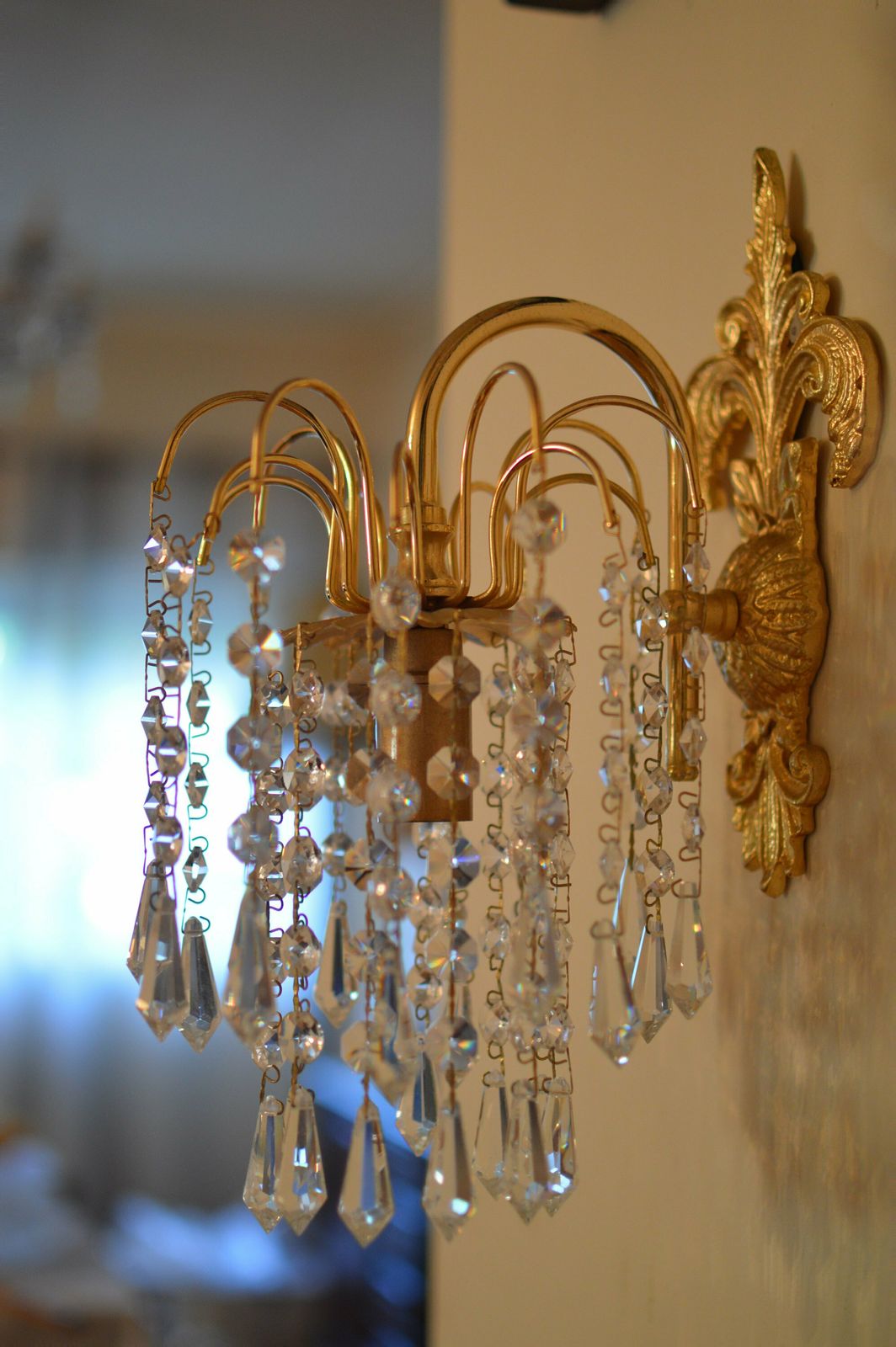 photo for sale Pair Of Wall Lamp Bohemian Cristal Gold Metal