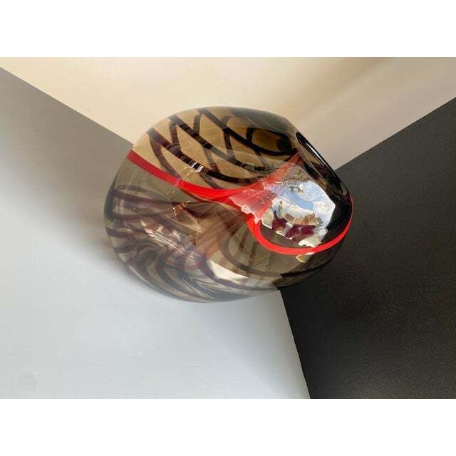 Abstract Vase In Fumè Murano Glass And Red Reeds photo Home Decor