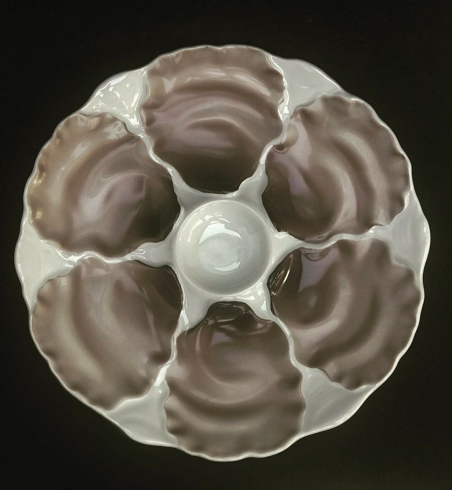 1 Oyster Plates White Brown Rare Oyster Dish, Majolica Vintage German White And Brun Oyster Plate Collector Dish, Dish Collection