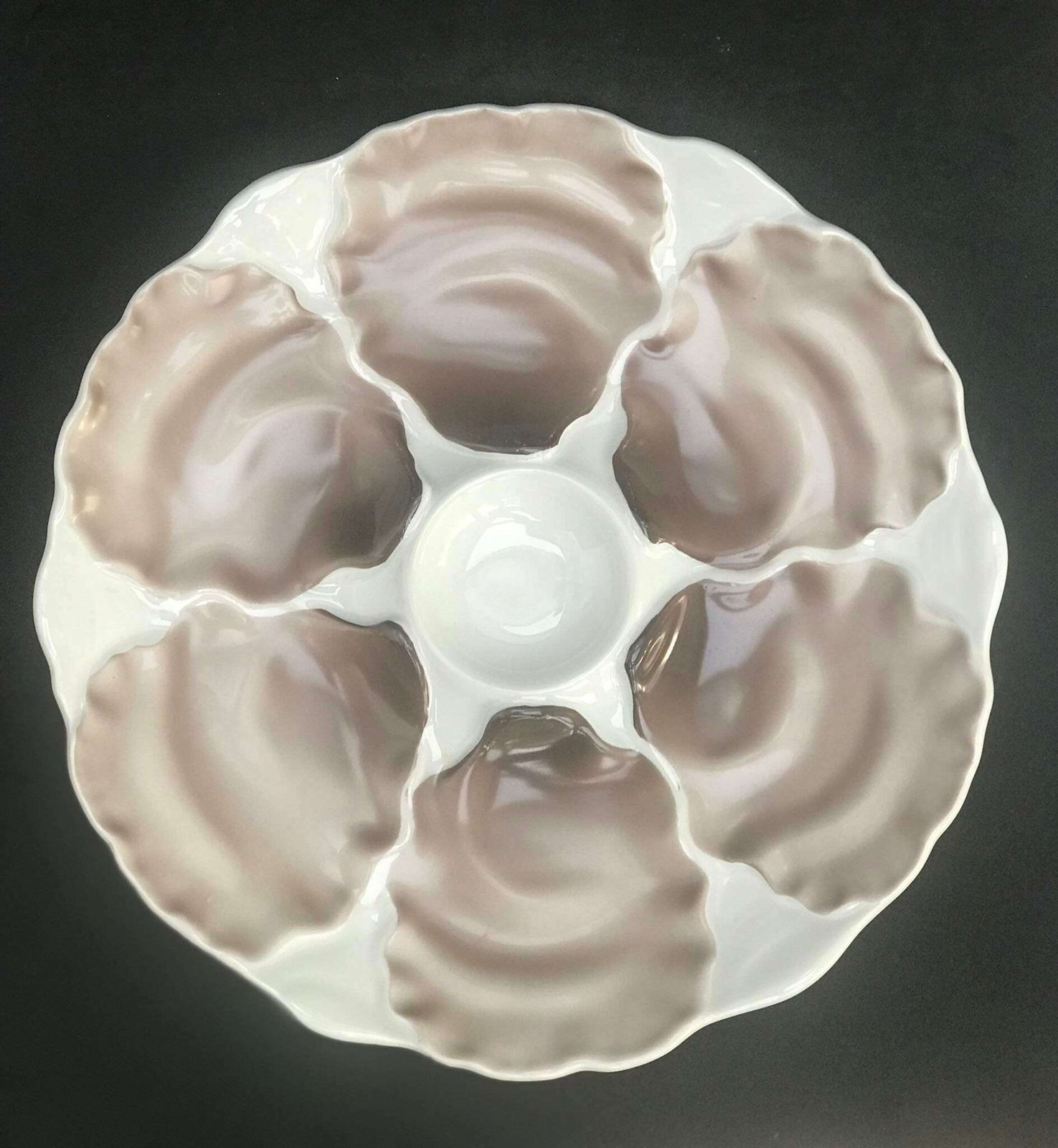 1 Oyster Plates White Brown Rare Oyster Dish, Majolica Vintage German White And Brun Oyster Plate Collector Dish, Dish Collection photo 111.0