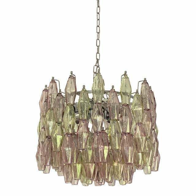 Contemporary Multicolor "Poliedri" Murano Glass Chandelier In Venini Style photo furniture