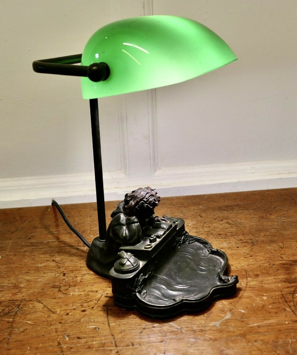Green Glass Banker’s Desk Lamp photo furniture