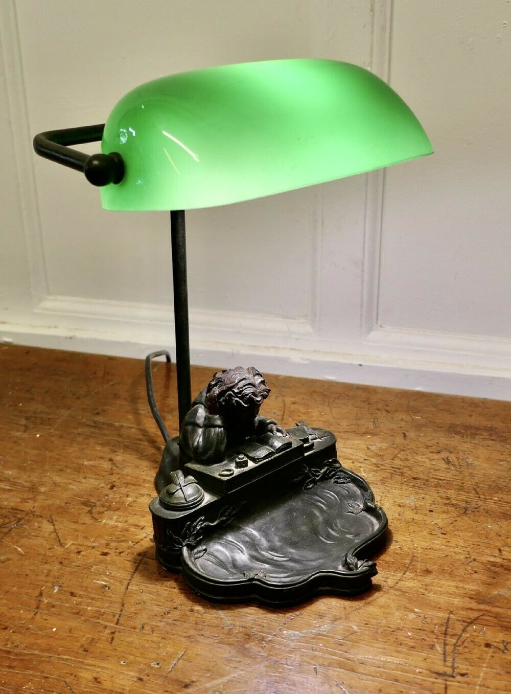 Green Glass Banker’s Desk Lamp photo for sale