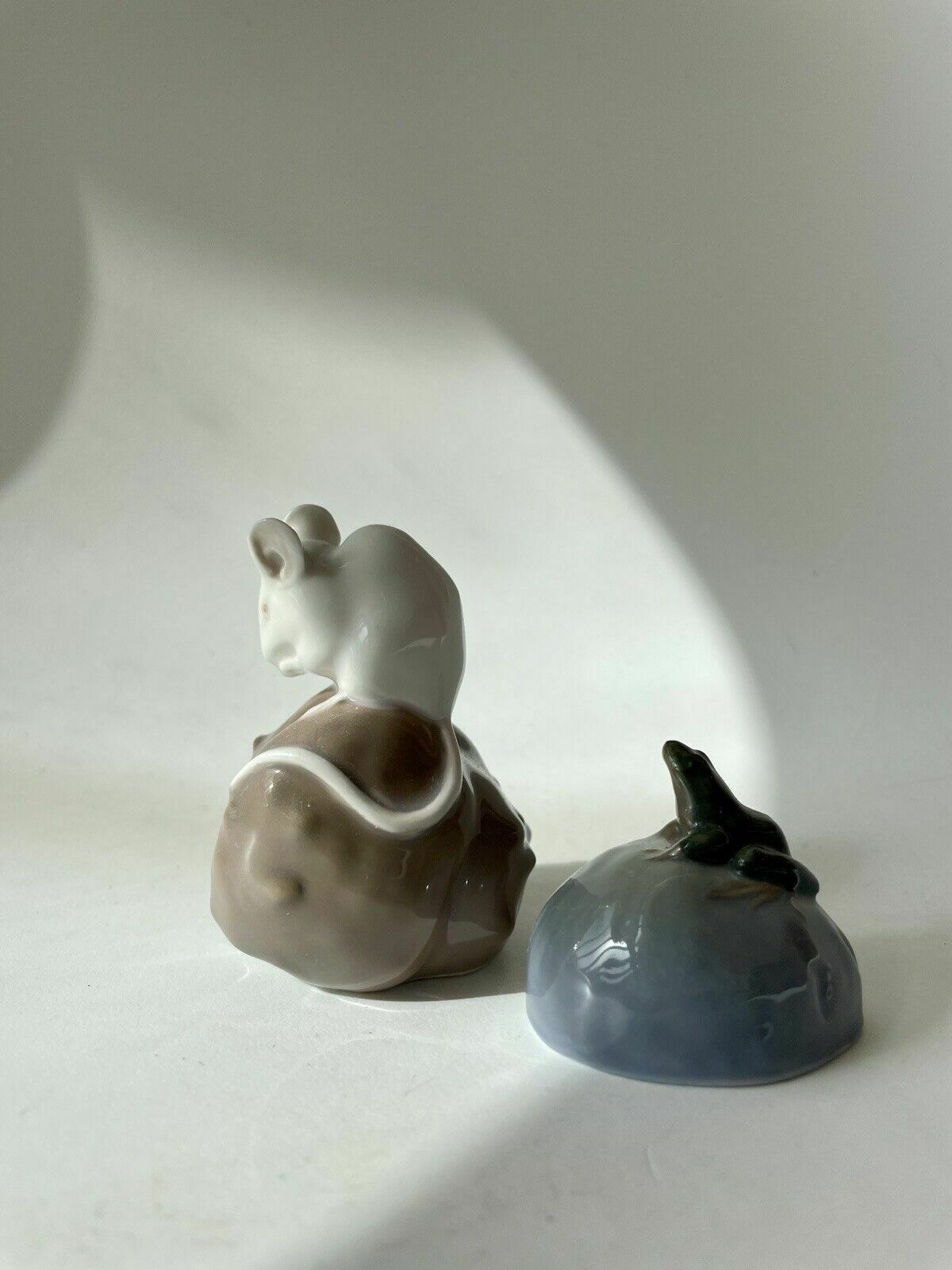 photo for sale Royal Copenhagen Porcelain White Mouse On A Chestnut & Frog On A Stone Figurines