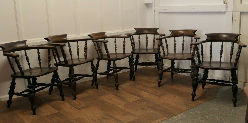 Set Of 6 English Oak And Elm Windsor Carver Chairs photo furniture