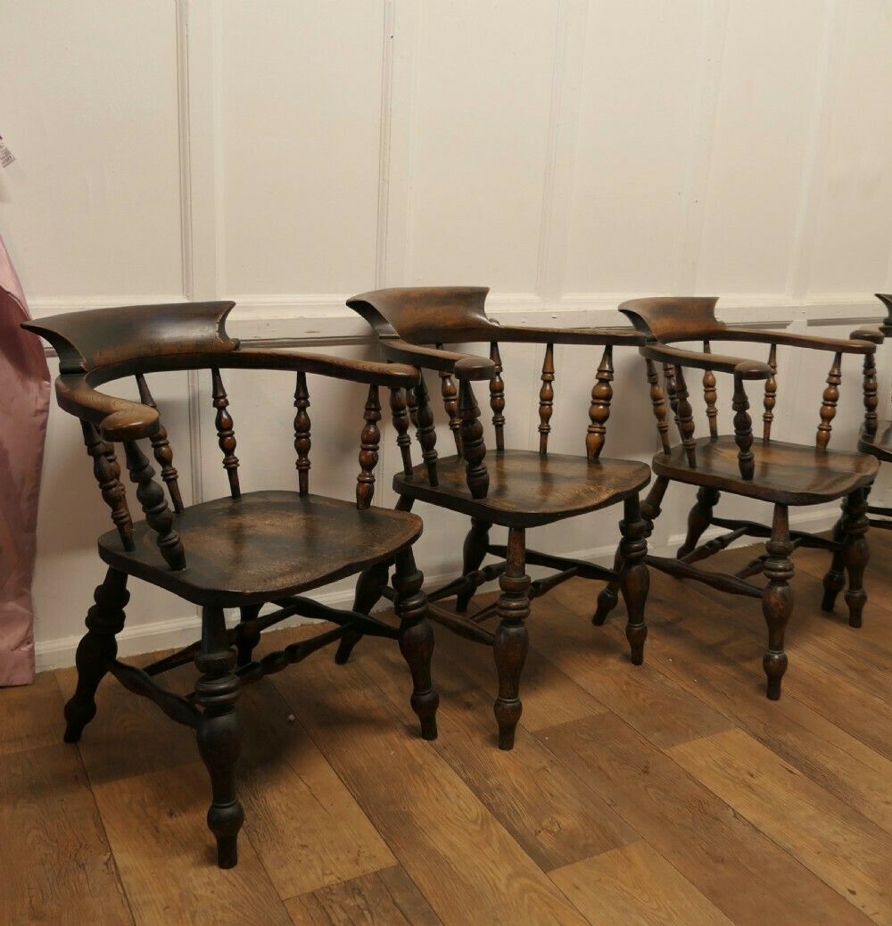 Set Of 6 English Oak And Elm Windsor Carver Chairs photo for sale