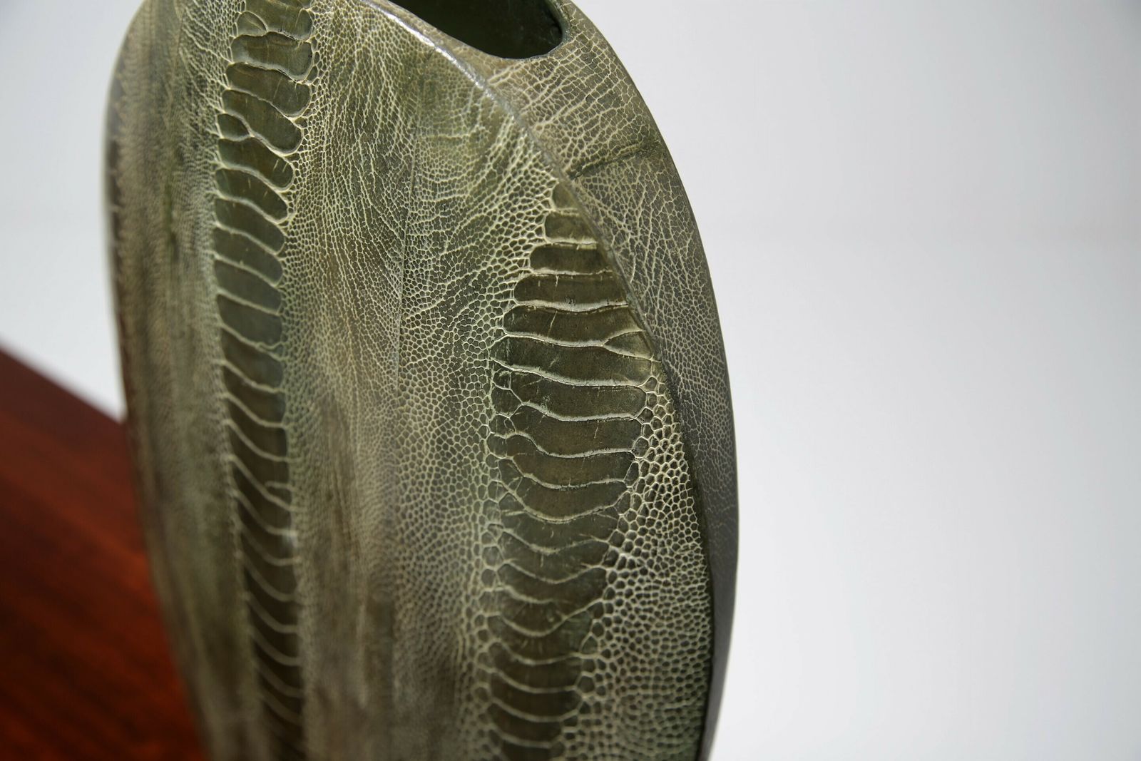 Large Green Oval Shagreen Vase By R & Y Augousti, France. photo vinterior