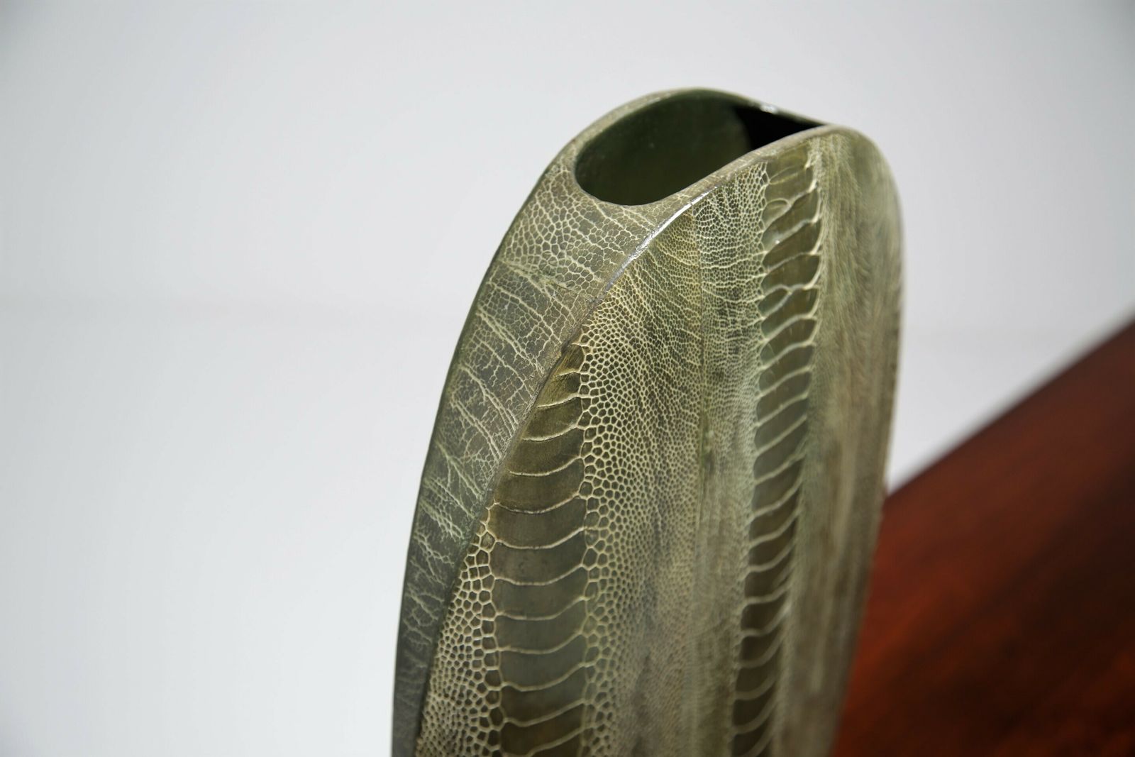 Large Green Oval Shagreen Vase By R & Y Augousti, France. photo Home Decor