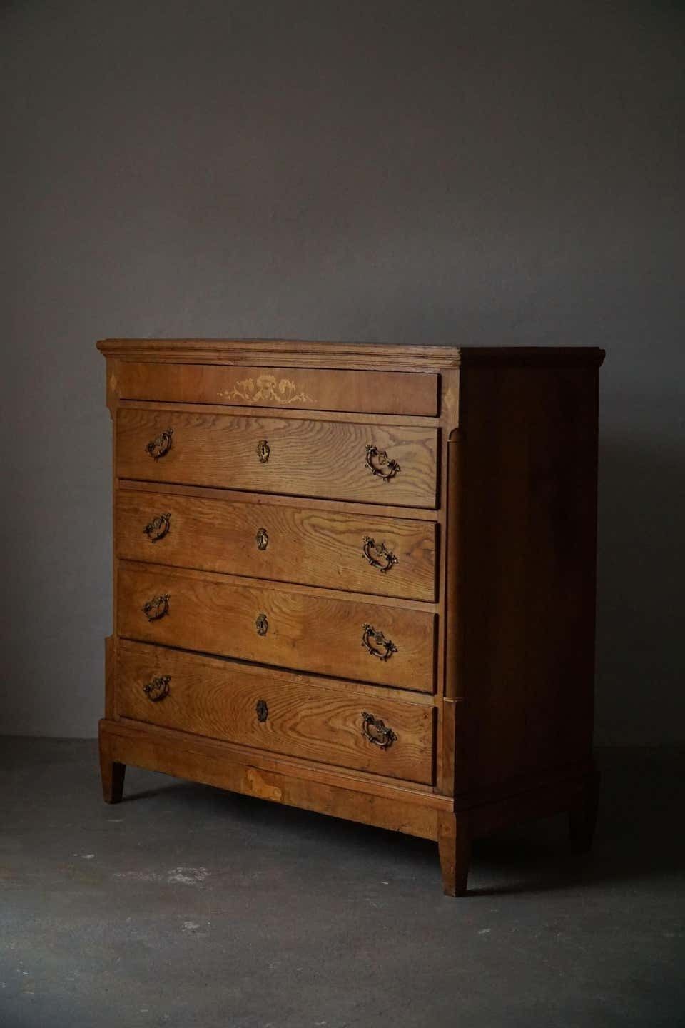 Antique Danish Chest Of Drawers In Oak, Made In Late 18th Century, Louis 16 photo vintage