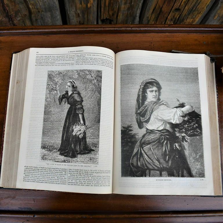 Antique 1881 The Welcome Monthly Magazine Chronical Half Leather Bound Book photo for sale