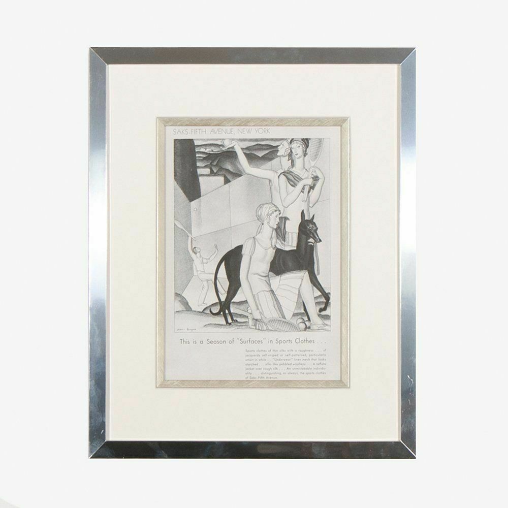 Art Deco Framed Advertising Print For Saks Fifth Avenue C.1930