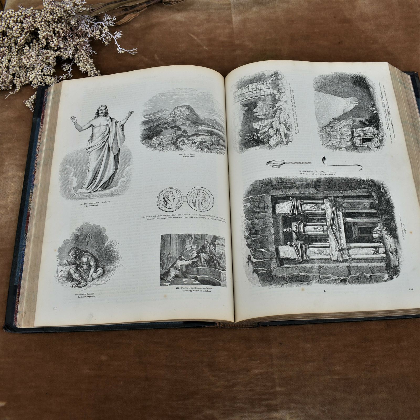 Antique 1873 Pictorial Sunday John Kitta Illustrated Prints Half Leather Book photo for sale