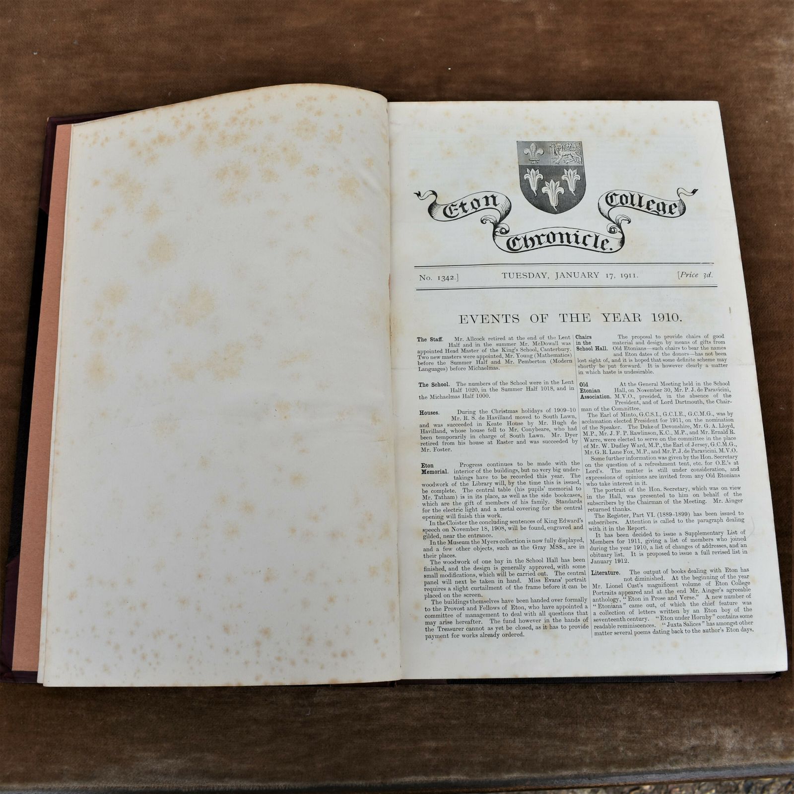 Antique 1911 Eton College Monthly Chronicle Fine Half Leather Bound Book photo 60.0