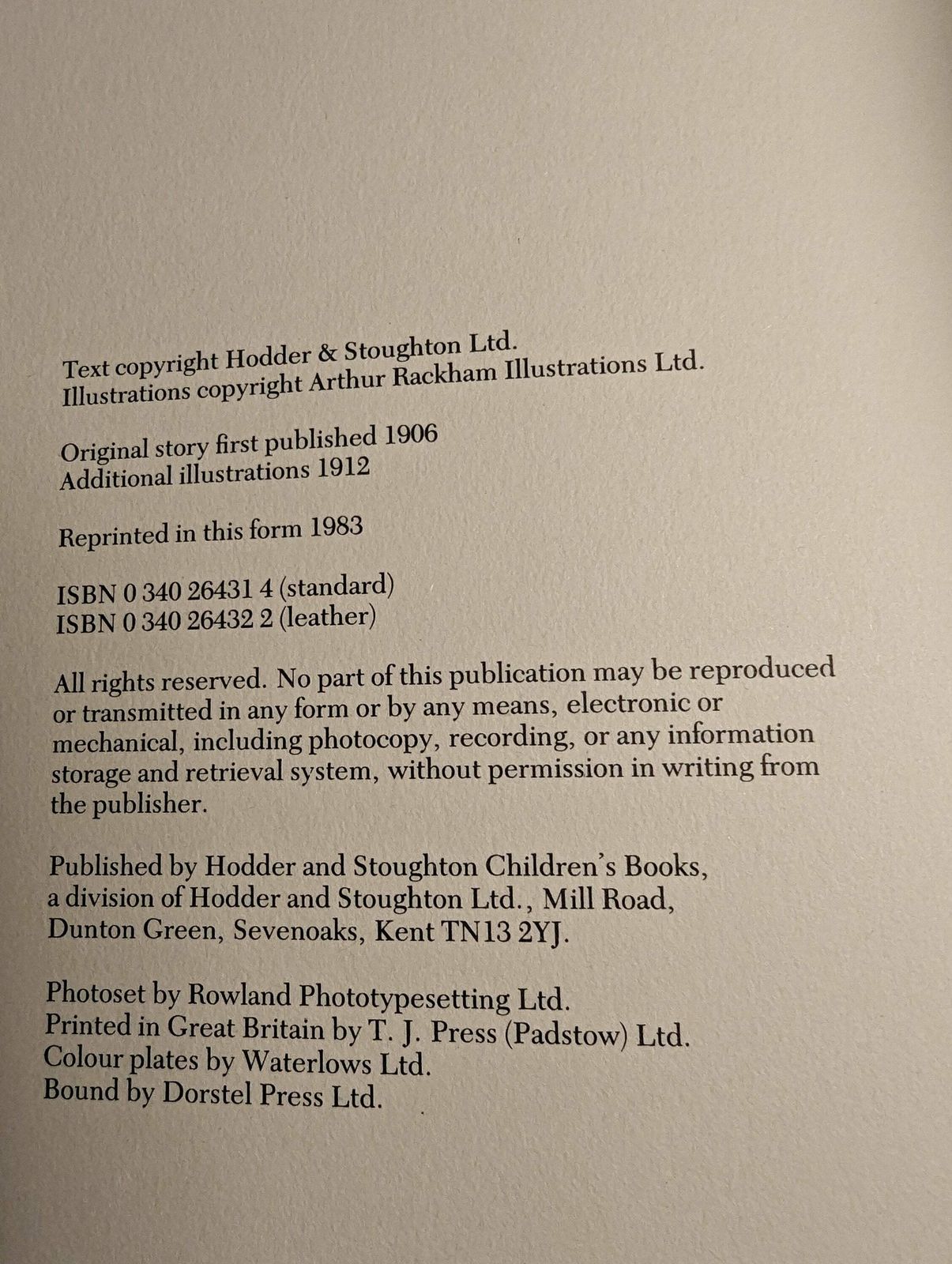 J.M. Barrie Peter Pan In Kensington Gardens Reprint Hardback Rackham 1983 photo furniture