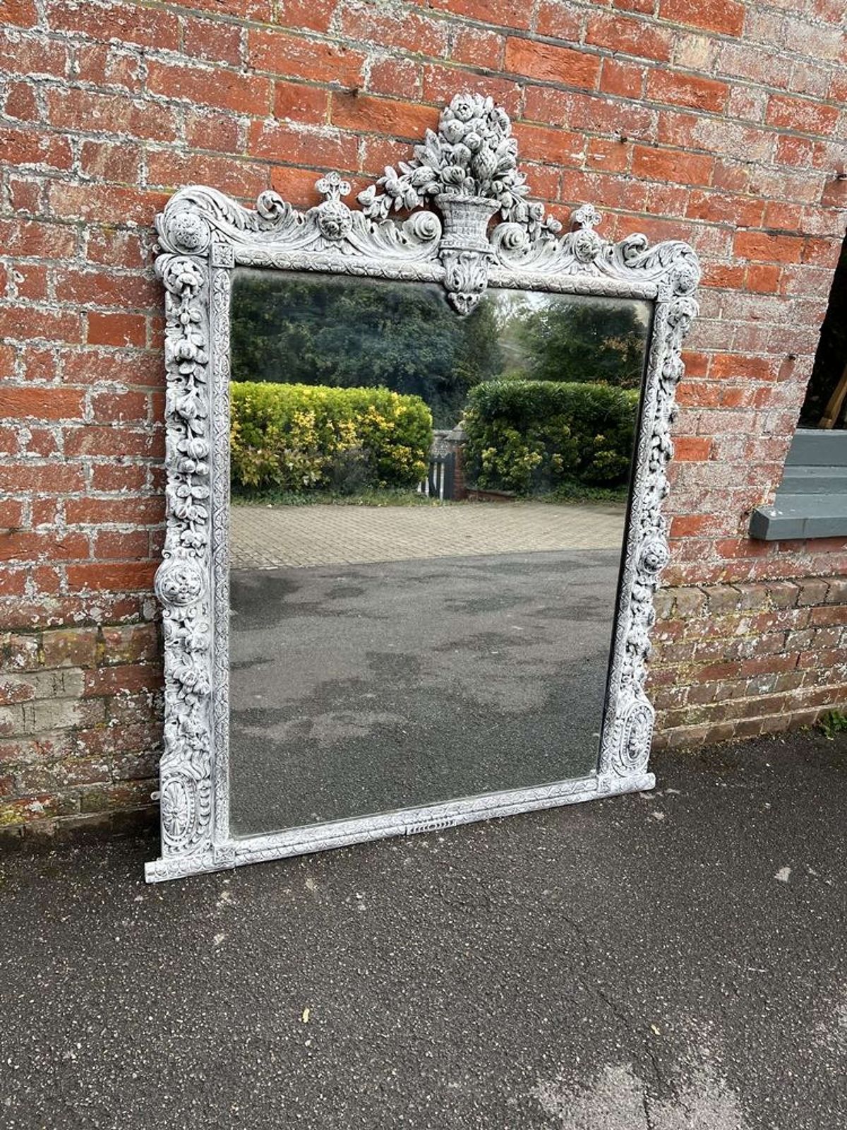 An Exceptional Large Antique English 19th C Painted Overmantle Mirror