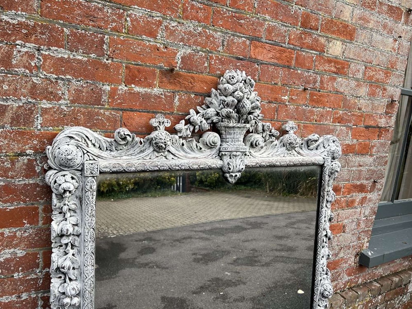 An Exceptional Large Antique English 19th C Painted Overmantle Mirror photo vinterior