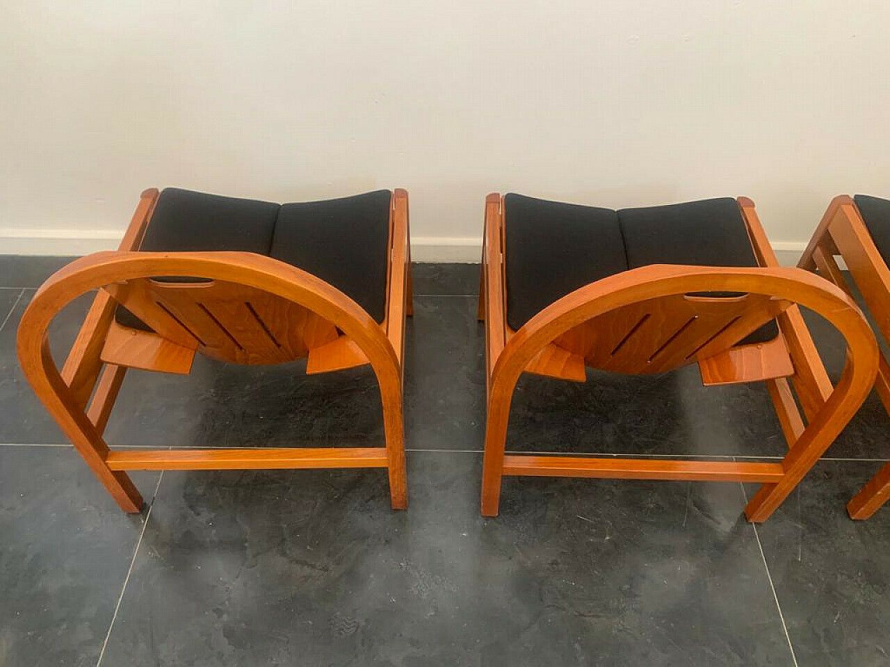 photo vinterior 4 Argos Armchairs In Beech And Black Fabric By Baumann, 1980s