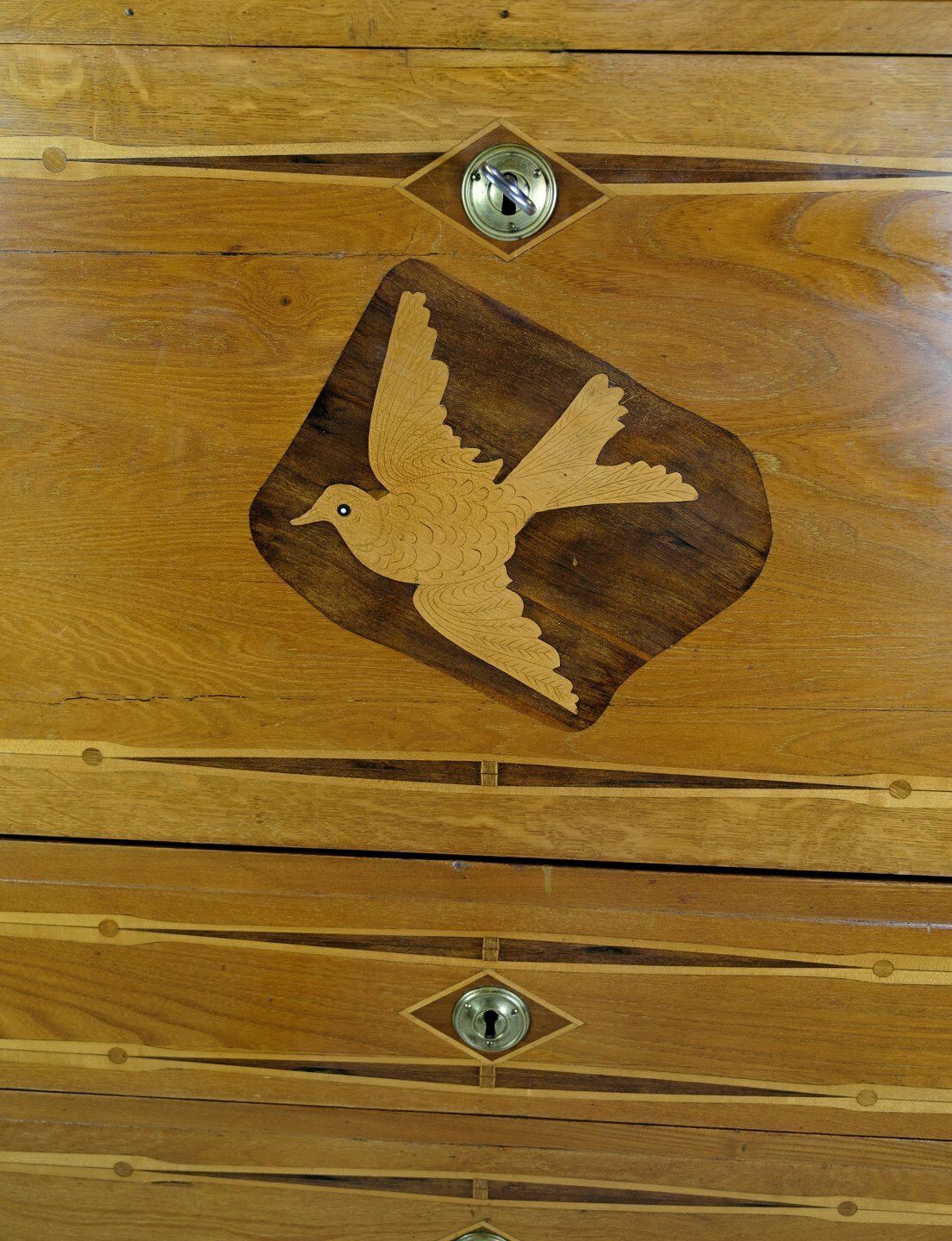 Secretary In Elm Wood With Intarsia Of Fruit Wood & Brass Handle From 1810s photo Furniture
