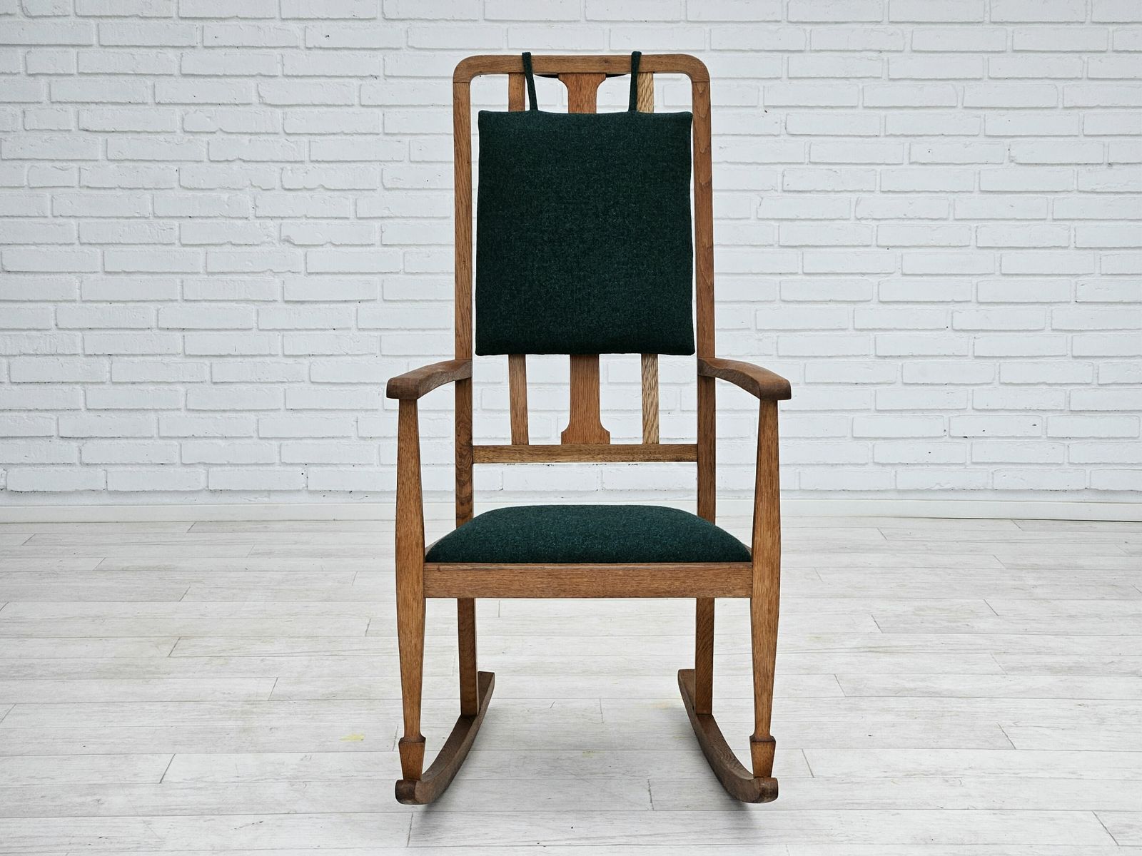 1950 60s, Reupholstered Danish Highback Rocking Chair, Kvadrat Furniture Wool. photo vinterior