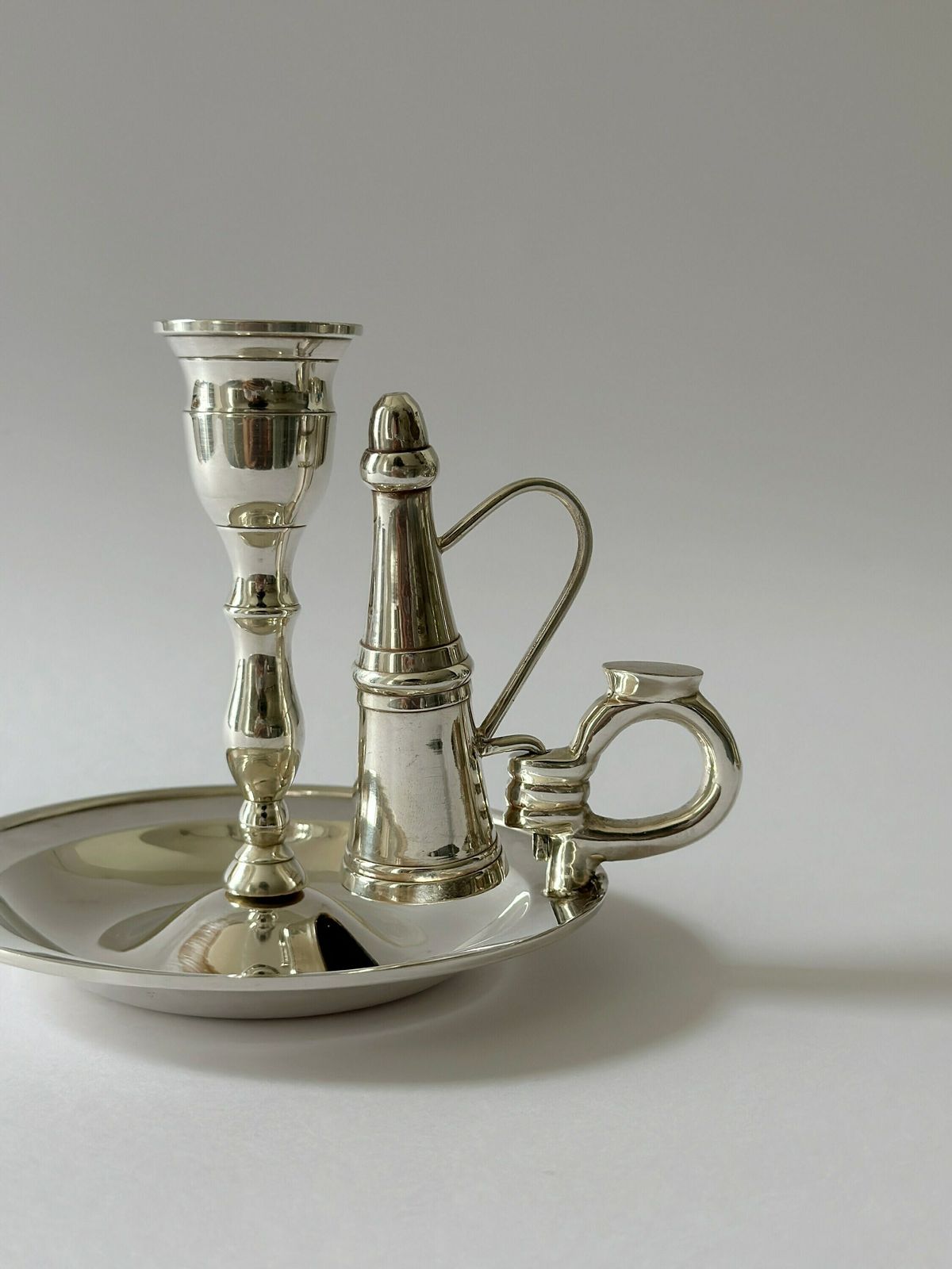 Vintage Silver Colour Candleholder With Snuffer And Handle. Chamber Candlestick Holder Set With 6 Candles