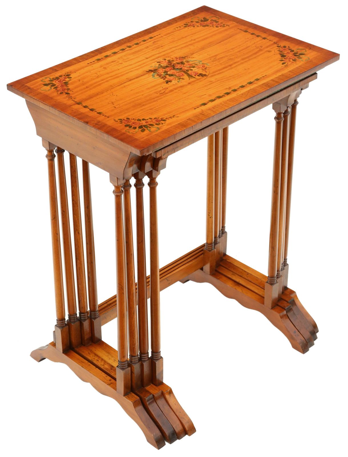 Antique Fine Quality Retro Vintage Decorated Satinwood Nest Of 4 Georgian Revival Tables C1960 photo furniture