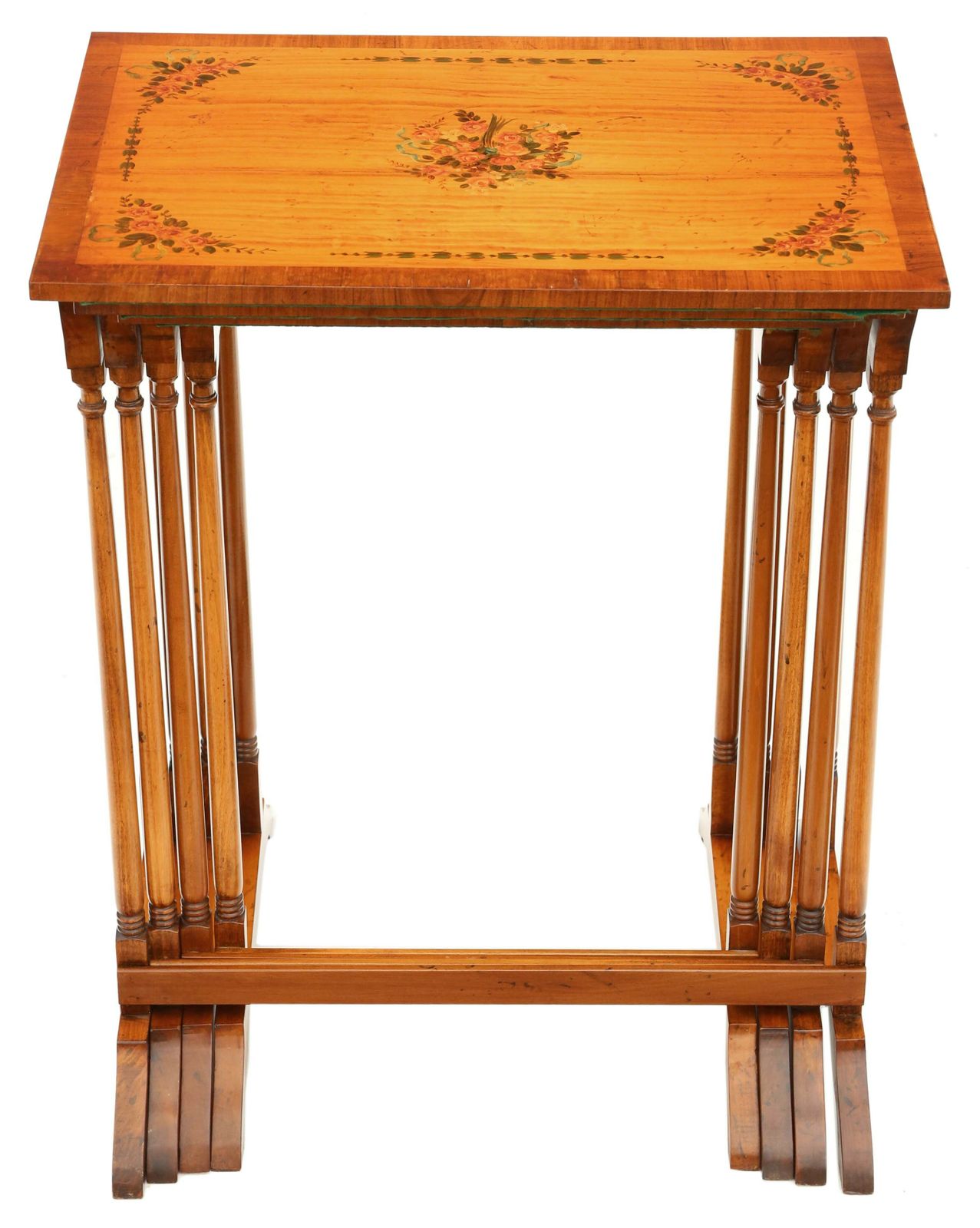 Antique Fine Quality Retro Vintage Decorated Satinwood Nest Of 4 Georgian Revival Tables C1960 photo Furniture