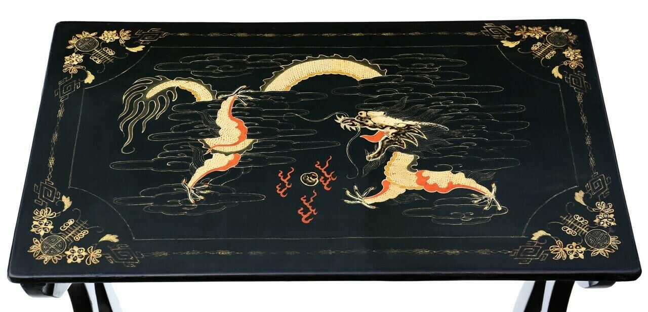 Antique Fine Quality Chinoiserie Decorated Black Lacquer Nest Of 4 19th Century Tables photo 1995.0