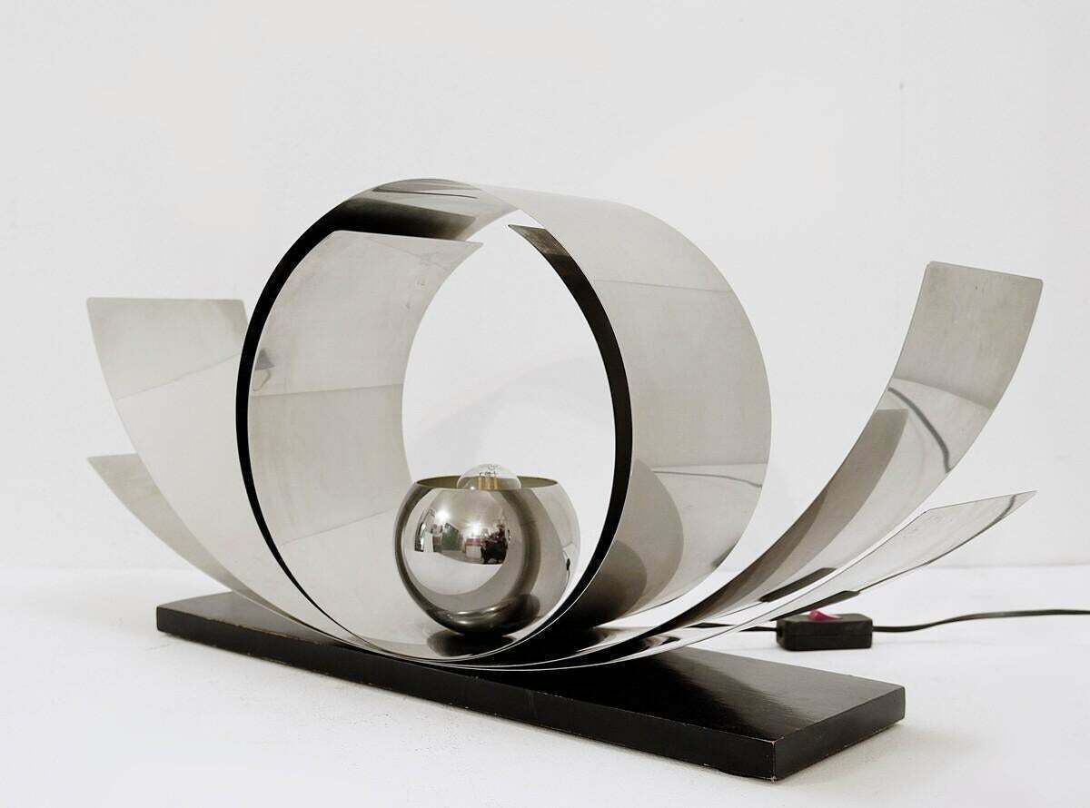 Mid Century Modern Metal And Wood Desk Lamp, Italy, 1970s photo for sale