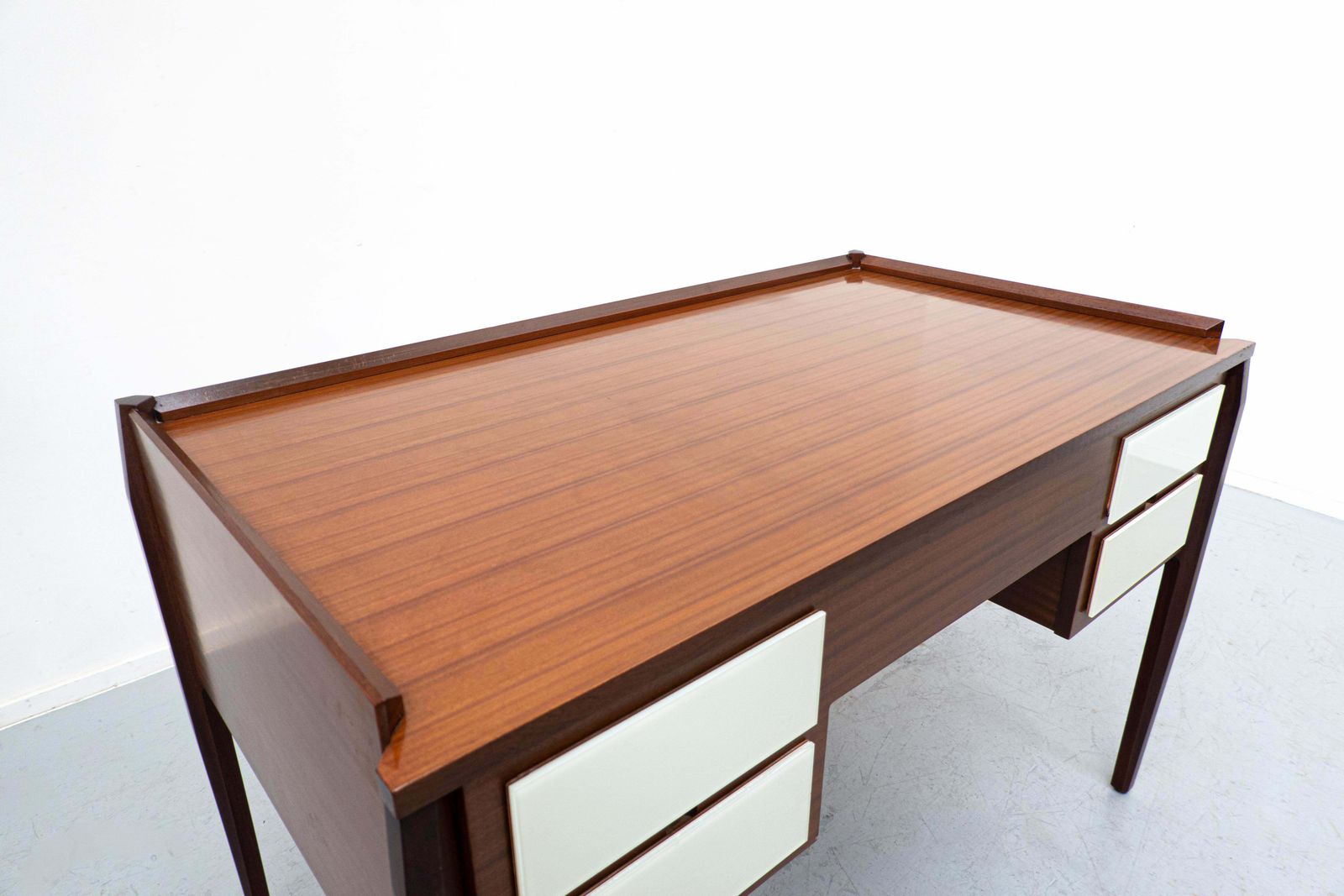 Mid Century Modern Italian Desk, Wood And Glass, 1950s photo vintage