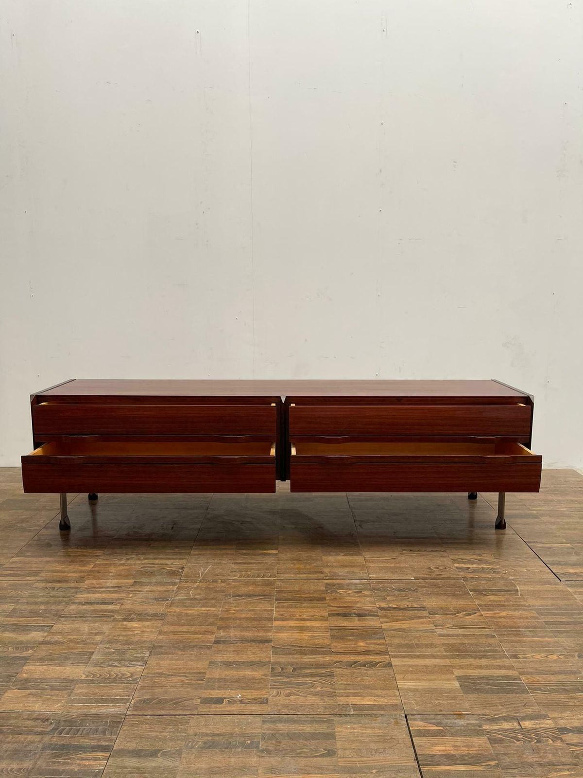 Mid Century Modern Italian Low Wooden Credenza, With Four Drawers photo Furniture