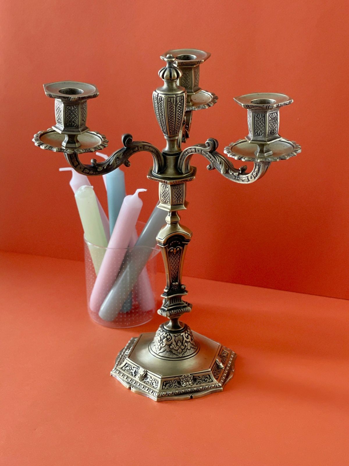 French Vintage Bronze Candlestick Candelabra. Three To One Candle Holder. Mother's Day Gift photo vintage