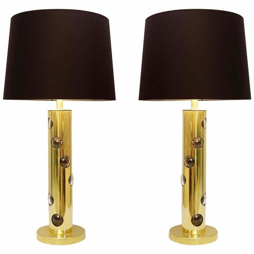 Pair Of Italian Lamps In Brass And Glass Bulb