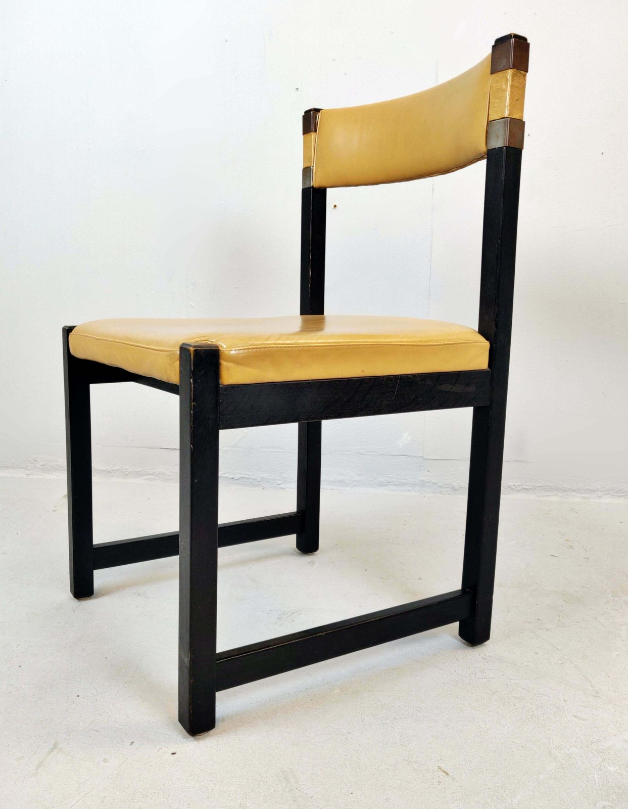 photo furniture Set Of Six Chairs, Wood And Leather, Circa 1970