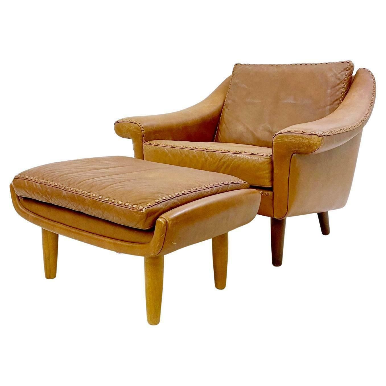 Mid Century Leather Armchair With Ottoman ''''Matador" By Aage Christiansen, 1970