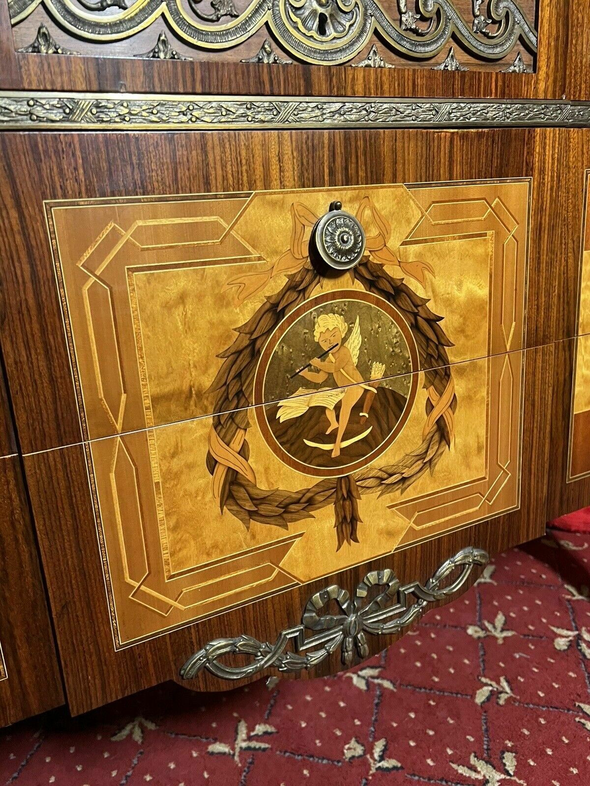 Furniture French Régency Ormolu/Marquetry Inlaid Breakfront Marble Top Commode photo