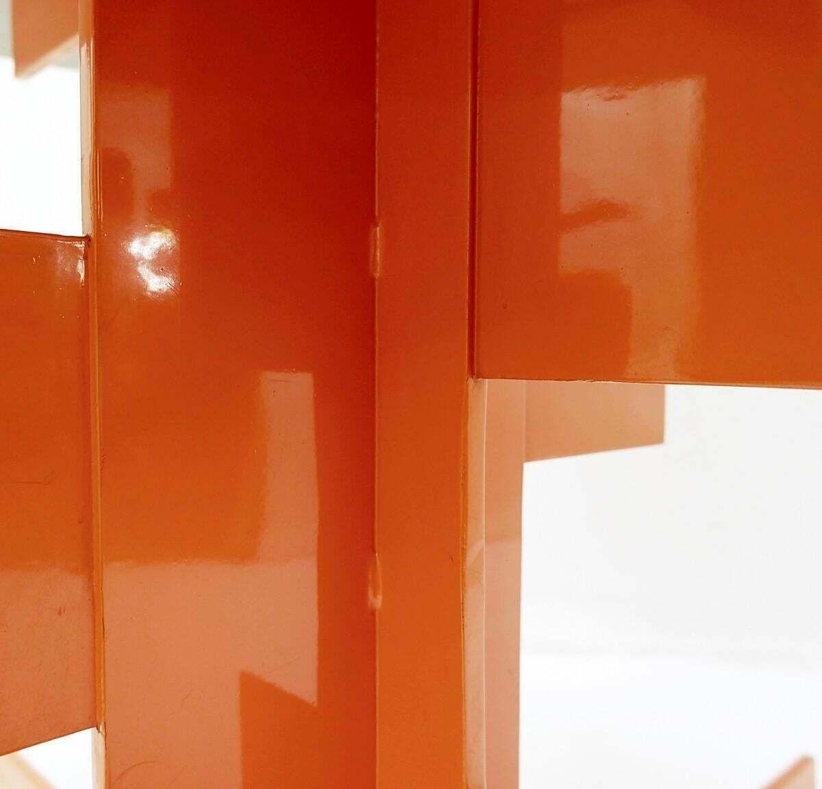 Furniture Orange Dining Table By Azucena, Metal And Black Granite, Italy, 1980s photo