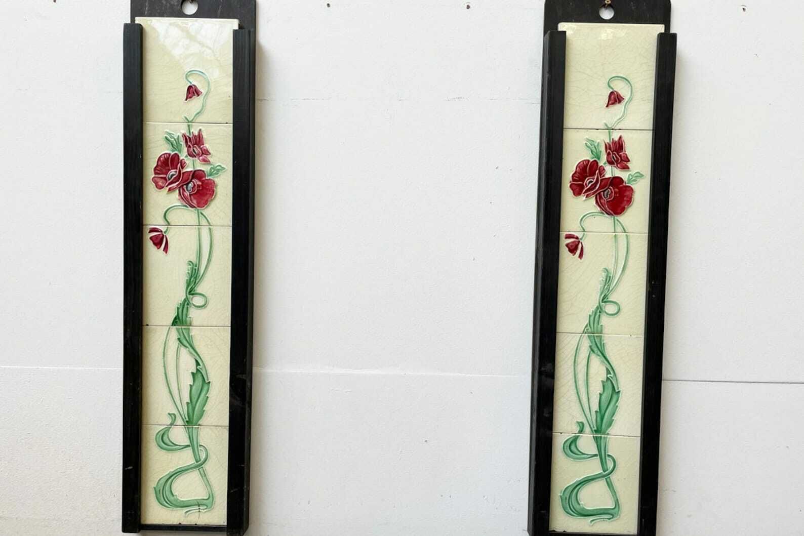Set Of Antique Edwardian Art Nouveau Fireplace Tiles