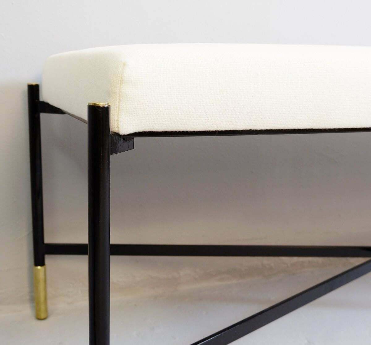 2 Benches New Cream White Fabric With Black Metal Legs, Price For One photo Furniture